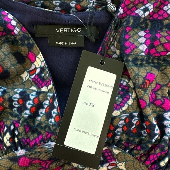 Vertigo Paris Printed The Masai V-Neck Ruched Mesh Bodycon Dress NWT New XS - Picture 5 of 5